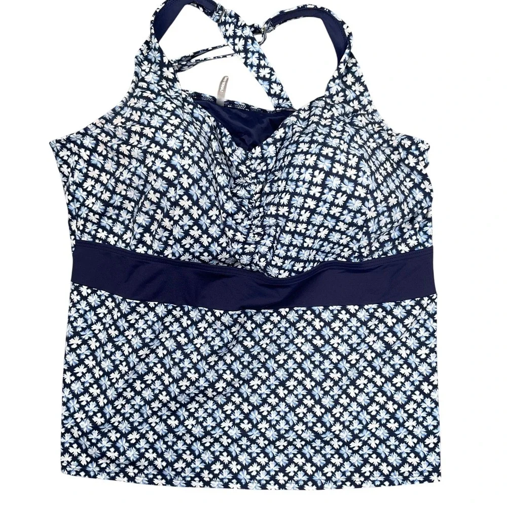 Lands End Tankini Top Womens 22W greem Geometric Floral Modest Beach Swimwear - Picture 1 of 8